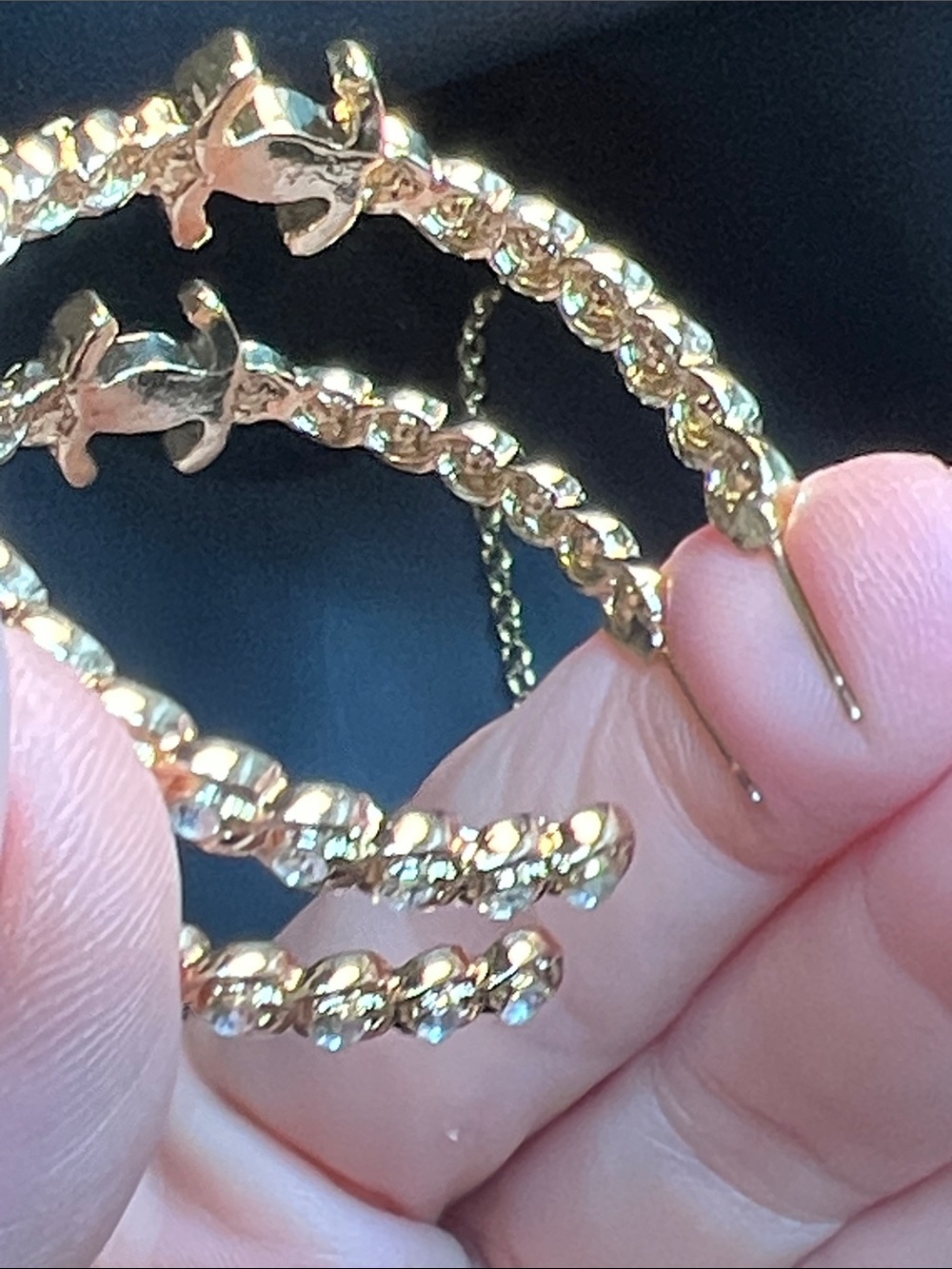 Gold Crystal Hoop Earrings with Interlocking C Motif - Picture 6 of 7